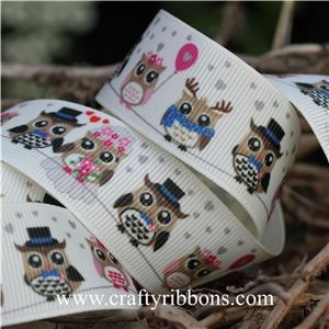 Wedding Owl Ribbon - Owls Bridal White